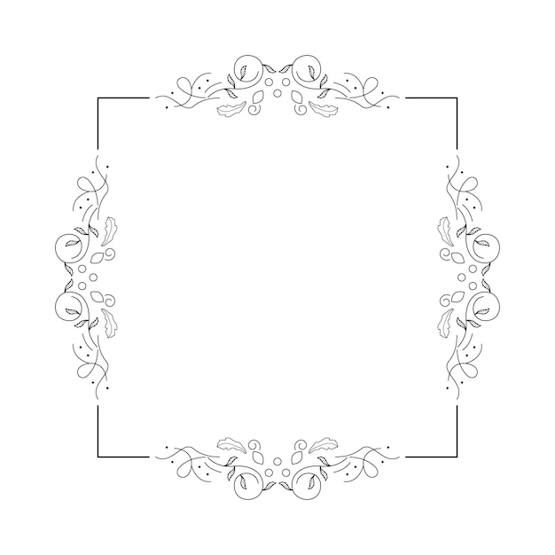 Cuadrado de línea simple negro abstracto con hoja hojas marco flores Doodle contorno elemento Vector