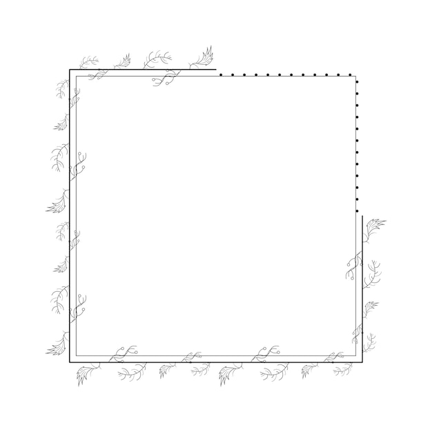 Vector cuadrado de línea simple negro abstracto con hoja hojas marco flores doodle contorno elemento vector
