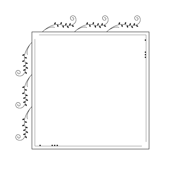 Cuadrado de línea simple negro abstracto con hoja hojas marco flores Doodle contorno elemento Vector