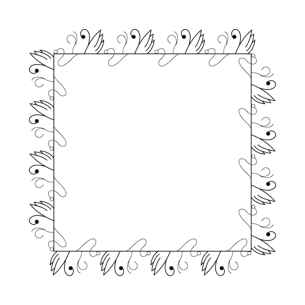 Cuadrado de línea simple negro abstracto con hoja hojas marco flores Doodle contorno elemento vector