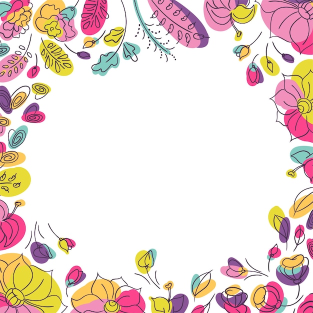 Cuadrado de marco floral con flores dibujadas a mano.