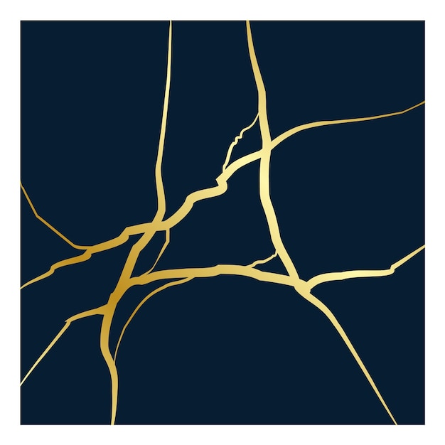 Cuadrado negro con fondo de efecto kintsugi dorado Ilustración vectorial
