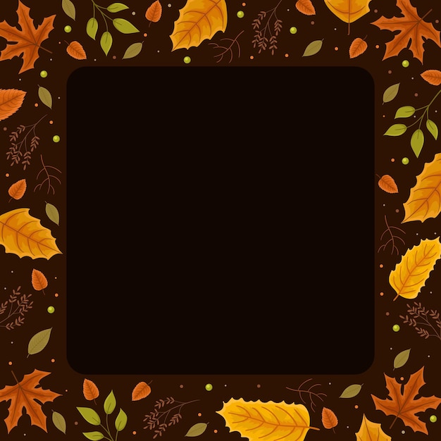 un cuadrado negro con hojas y un marco negro con las palabras otoño en él
