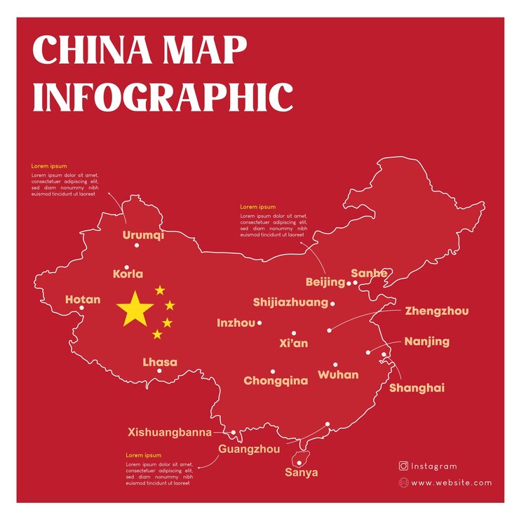 Cuadrado de plantilla de infografía de mapa de China
