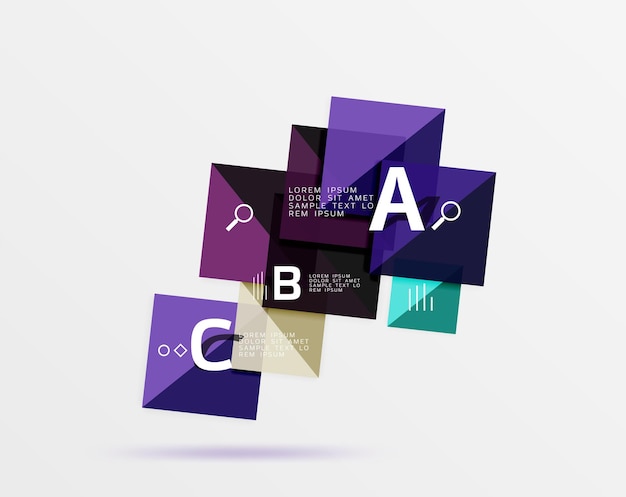 Cuadrados brillantes con texto concepto de diseño geométrico abstracto telón de fondo de plantilla vectorial para diagrama de diseño de flujo de trabajo opciones de número o diseño web