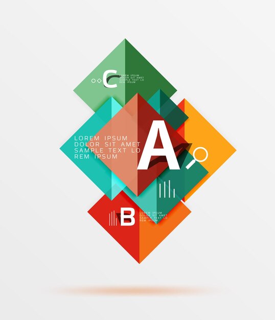 Cuadrados brillantes con texto concepto de diseño geométrico abstracto telón de fondo de plantilla vectorial para diagrama de diseño de flujo de trabajo opciones de número o diseño web
