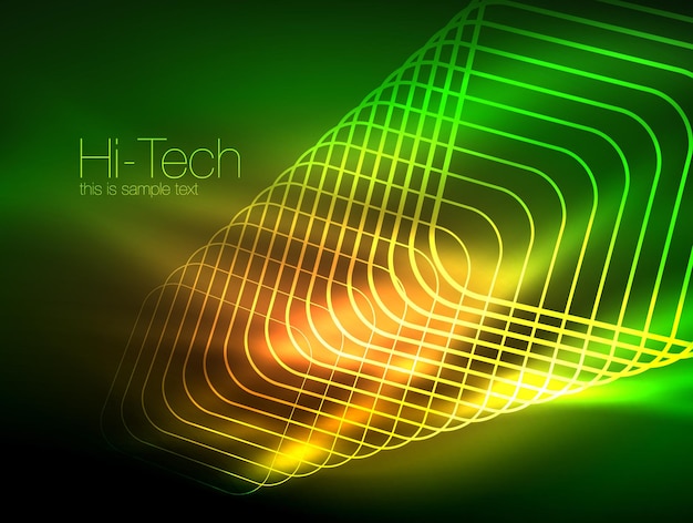 Vector cuadrados de contorno brillantes de neón en la oscuridad efecto mágico de luz brillante plantilla mínima geométrica ilustración vectorial