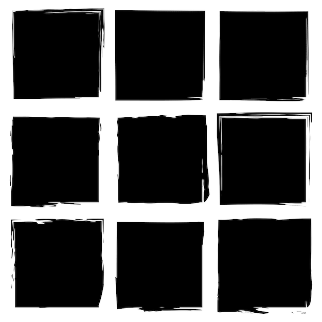 Cuadrados dibujados a mano Formas negras abstractas Marcos cuadrados de Doodle Cuadrados de borde áspero