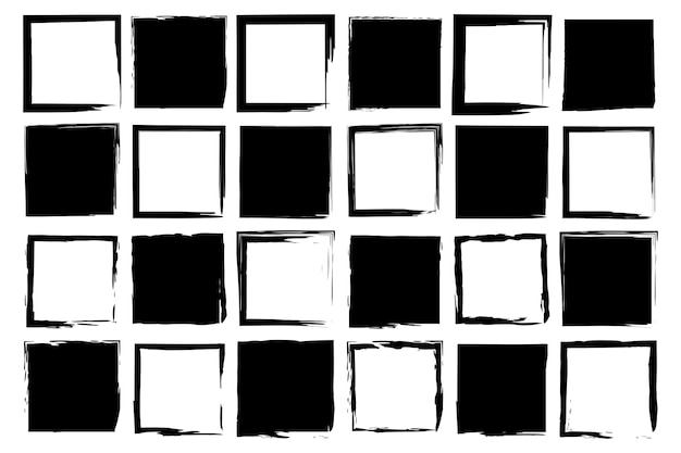 Cuadrados dibujados a mano Marcos en blanco y negro Cuadrados de borde áspero Iconos cuadrados de Doodle
