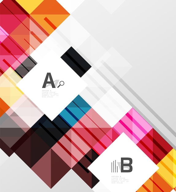 Cuadrados de fondo abstracto geométrico moderno con texto de muestra de infografía