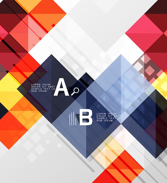 Cuadrados de fondo abstracto geométrico moderno con texto de muestra de infografía