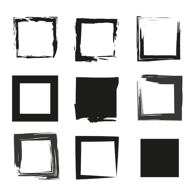 Cuadrados de pincel de marco dibujado. Boceto de tarjeta negra. Textura de pincel de acuarela. ilustración vectorial