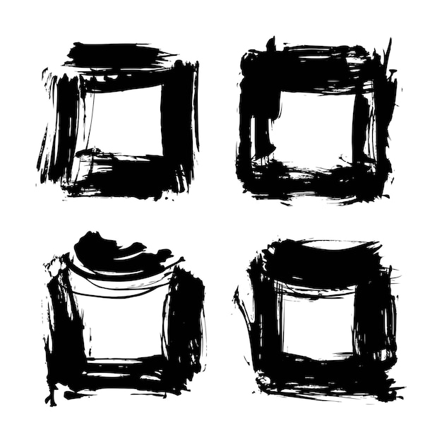 Cuadrados de textura negra a partir de manchas abstractas aisladas sobre un fondo blanco