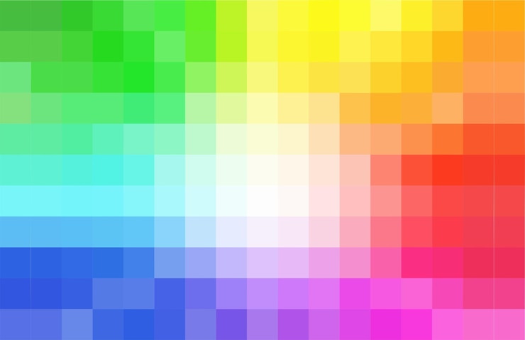 Vector una cuadrícula colorida de tonos pixelados que representan un espectro del arco iris