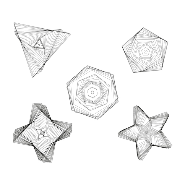 Cuadrícula de formas tridimensionales 3d Plantilla de elementos decorativos Elemento de diseño Conjunto de iconos 3d de ciencia Ilustración vectorial