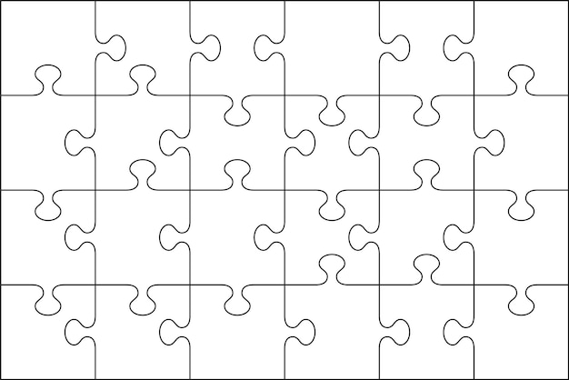 Cuadrícula de rompecabezas de 24 piezas. Esquema de rompecabezas. ilustración vectorial