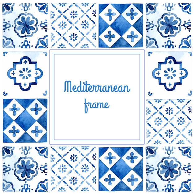 Cuadro acuarela mosaico mediterráneo azulejos