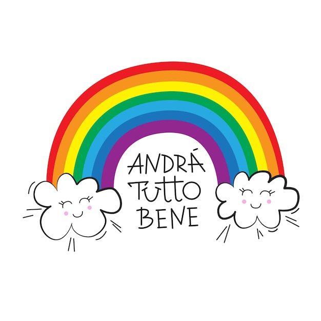 Cuadro arcoiris con nubes con lema Andra Tutto Bene