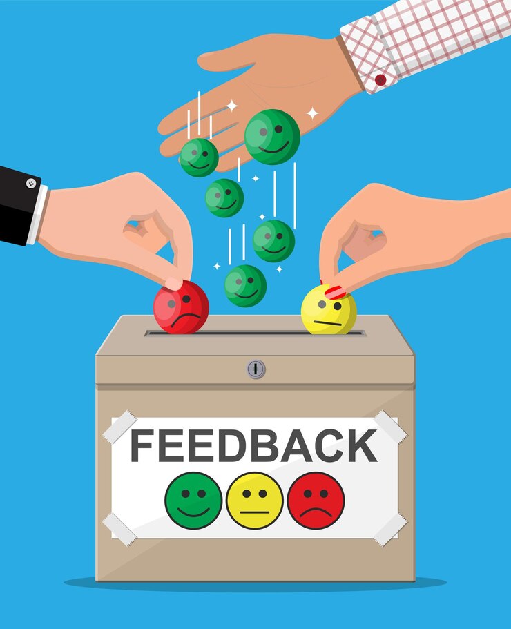 Vector cuadro de calificación. reseñas sonrisas caras. testimonios, calificación, retroalimentación, encuesta, calidad y revisión.