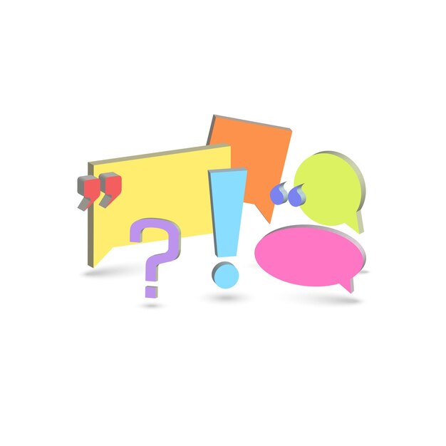Cuadro de chat comentarios fondo foro de diálogo comunicación símbolos y signos de puntuación formas isométricas 3D