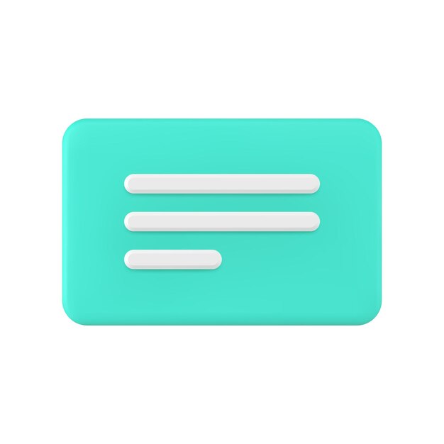 Cuadro de chat con texto botón rectangular verde notificación de internet icono 3d vector realista