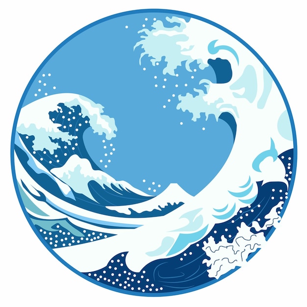 Vector cuadro circular con fondo con olas de agua del océano azul en verano