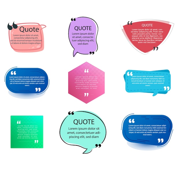 Cuadro de citas discurso de burbuja conjunto de colores retro vintage colección de plantillas vectoriales premium
