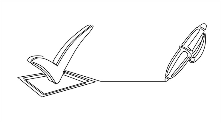 Vector cuadro de comprobación con icono de línea delgada de marca de comprobación trazo editable dibujo de línea continua