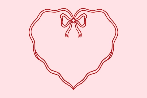 Cuadro de corazón rosa con lazo y cinta dibujado a mano amor vintage marco retro borde elegante estandarte de boda de moda