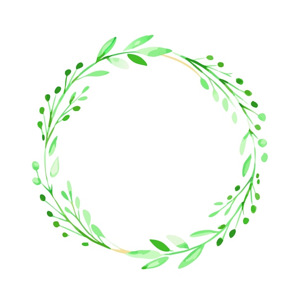 Cuadro de corona floral de hoja verde acuarela