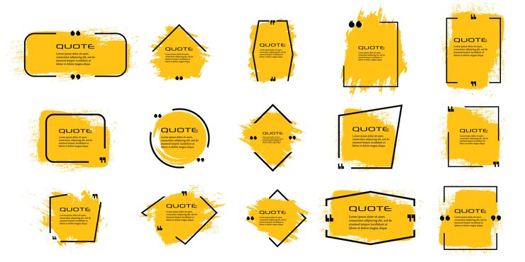 Vector cuadro de cotización, conjunto grande. icono de cuadro de cotización. mensajes de texto con cuadros de cotización. fondo de pincel grunge en blanco. ilustración