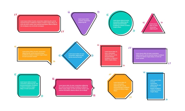 Cuadro de cotización Mensaje cotización memo información burbujas de discurso Marca de texto cuadro de chat banners de comentarios