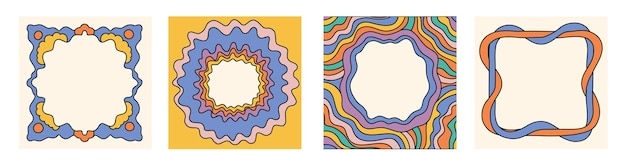 Cuadro cuadrado Groovy marco dentado cáscara borde marco cuadro de texto o borde arco iris que se extiende multicolor