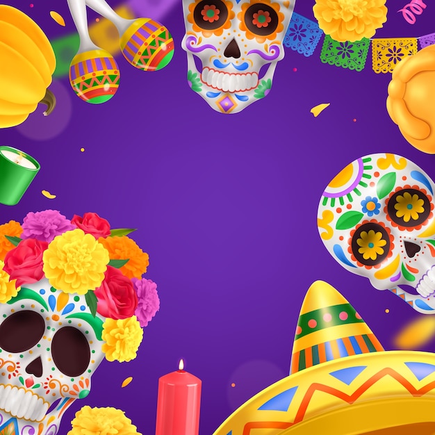 Cuadro de dibujos animados dibujado a mano de Dia de los muertos