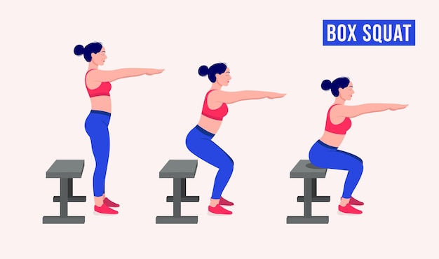 Cuadro de ejercicios de sentadillas Mujer entrenamiento fitness aeróbicos y ejercicios