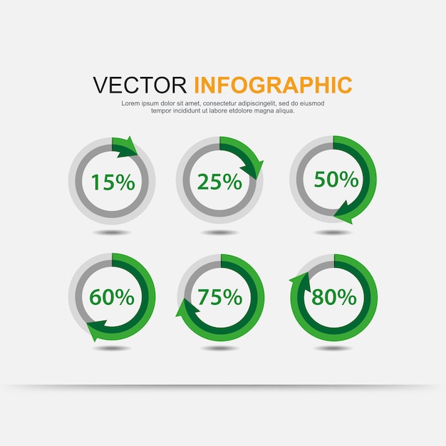 Vector cuadro de elementos infográficos circulares con indicación de porcentajes.