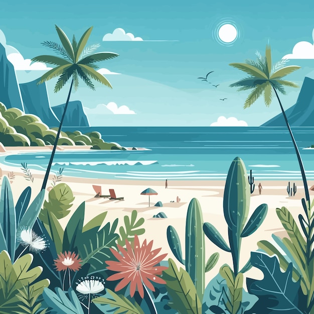 Vector un cuadro de una escena de playa con una escena de costa y una escena de praia con una scena de playa