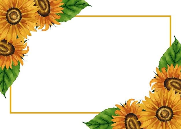 Cuadro de esquina de girasoles de acuarela Cuadro rectangular con flores amarillas Composición floral de verano Arreglo de flores de otoño Ilustración botánica dibujada a mano para el saludo de invitación de tarjeta postal