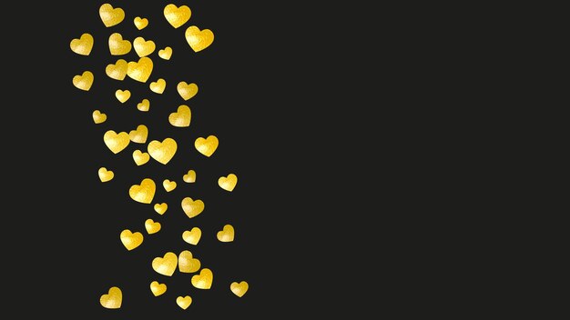 Cuadro de fondo de corazón con corazones de brillo dorado Día de San Valentín Confeti vectorial Textura dibujada a mano