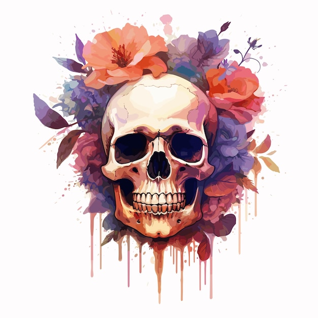 Vector cuadro de ilustración de calavera con flores