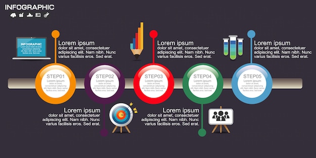 Cuadro de infografía timeline con muchos colores