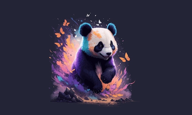 Vector cuadro mágico de un oso panda con mariposas