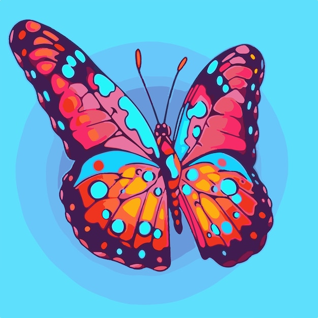 Vector un cuadro de una mariposa con colores azul y rojo.