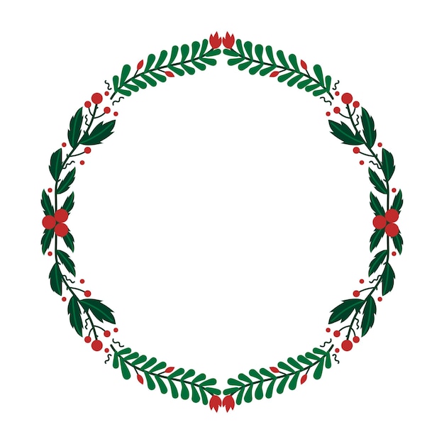 Cuadro de Navidad redondo floral plano dibujado a mano