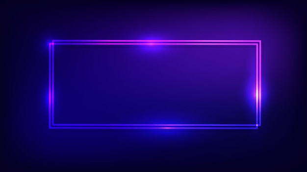 Cuadro rectangular doble de neón con efectos brillantes sobre un fondo oscuro