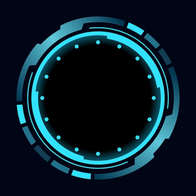 Cuadro redondo o borde sci fi elemento de neón circular para interfaz de juego de UI digital datos futuristas
