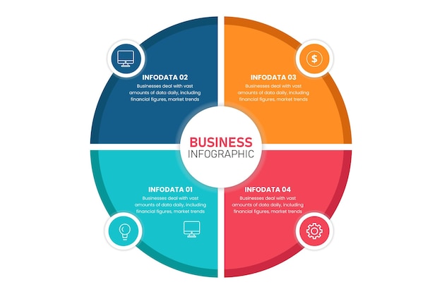 Cuadro de texto circular empresarial infográfico elemento de diseño de 4 pasos y presentaciones de plantilla