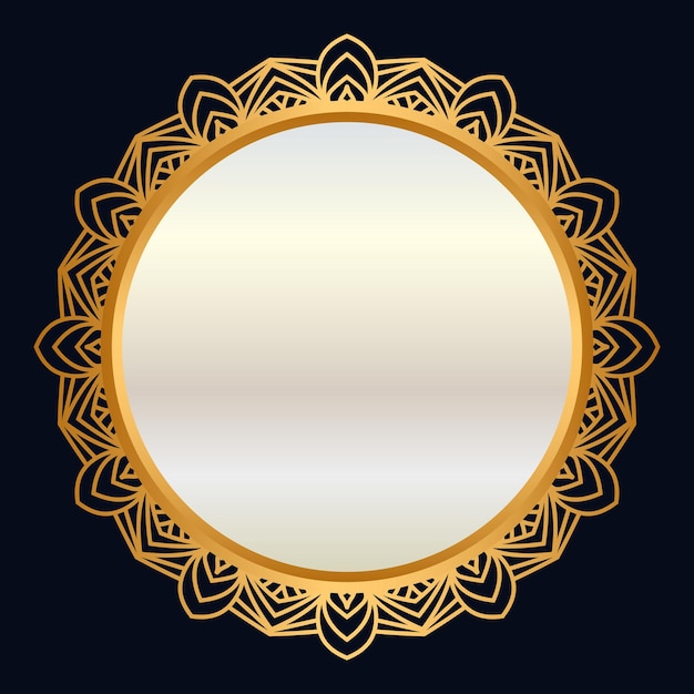 Cuadro de texto con marco de círculo dorado con icono de cinta de premio de oro y insignia de aniversario
