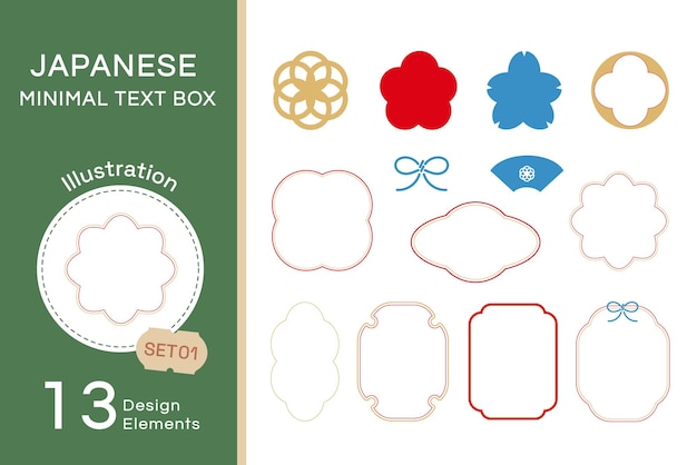 Cuadro de texto mínimo japonés de vector plano set1