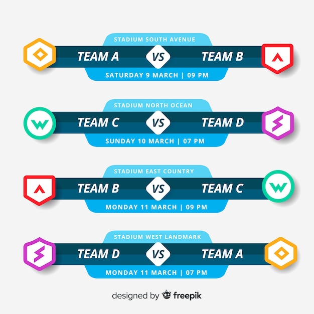 Vector cuadro de torneo colorido con diseño plano